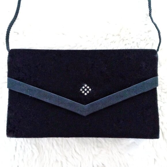 💮2/$100💮 Vintage Black Velvet Envelope Style Clutch / Evening Bag / Pur - Picture 1 of 6